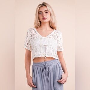 VERY J Front Tie Crochet Crop Top